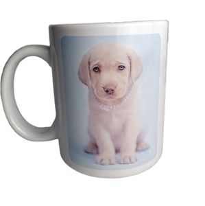 Rachel Hale Coffee Tea Mug Yellow Lab Puppy Pearl Necklace Euc